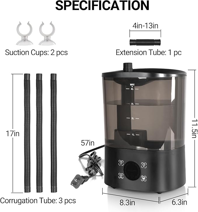 REPTI ZOO 4L Reptile Fogger Mister, Reptile Humidifier with Integrated Water Tank Design for Reduced Leaking, Ultra Quiet Terrariums Digital Tank Timing Humidifier, Intermittent Humidification Fogger - Image 9