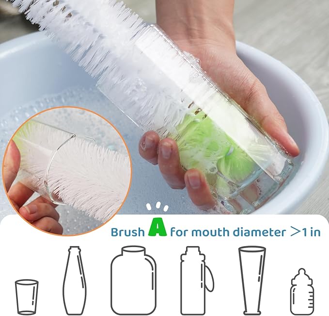 LiKee Super-Long 18" Bottle Cleaning Brush, Extra-Large 2.5” Wide Cleaner, Flexible Long Handle Brush for Water Bottle, Cups, Baby Bottle - Image 3