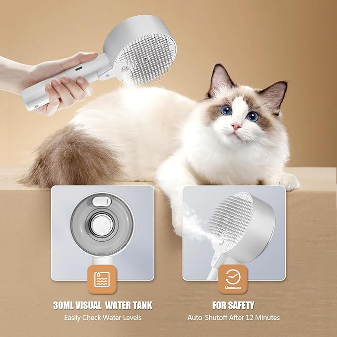 Cloud Care Cat Brush for Indoor Cat Steam Brush for Shedding Spritz Defur Comb for Cats Dogs Steam Brushes for Long Short Hair Cats Dogs Pet Steam Brushes for Massage Grooming Self-Cleaning - Image 6