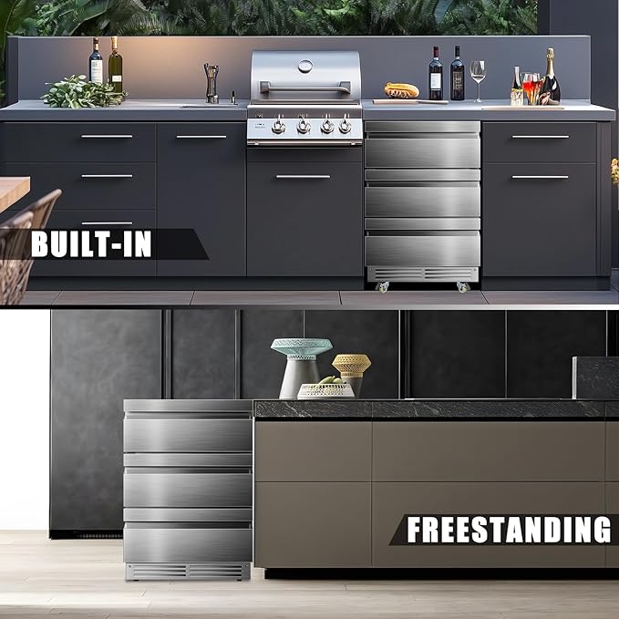 24 Inch Upgraded Three-Drawer Beverage Fridge, Weather Proof Outdoor Stainless Steel Beverage Refrigerator, Under Counter Built-in Beverage Cooler for Home & Commercial Use - Image 8