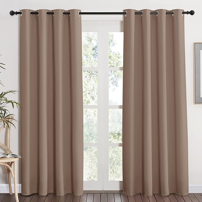 NICETOWN Grommet Top Blackout Curtain Panel - (Cappuccino Color) Thermal Insulated Room Darkening Drape for Villa/Apartment/Rental Room, 52 inches Wide by 84 inches Long, 1 Piece by NICETOWN