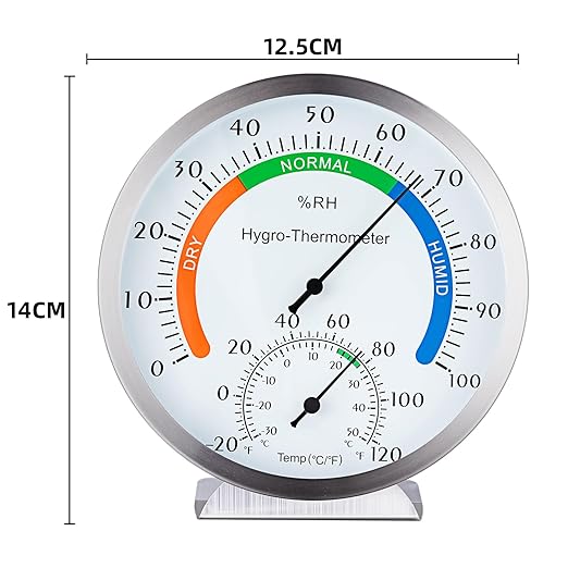 Hygro-Thermometer Stainless Steel 5 Inch Colorful Dial Indoor Outdoor Hygrometer Thermometer Analog Hygrometer Thermometer Humidity Temperature Indicator for Home, Office, Garden, Patio, Warehouse - Image 2