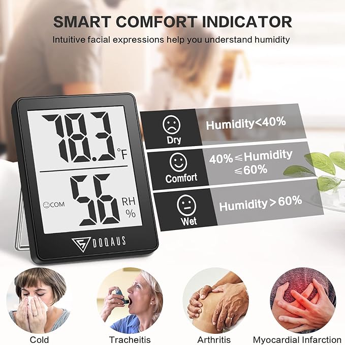 DOQAUS Humidity Meter, 2 Pack Room Thermometer Indoor, Hygrometer with 5s Fast Refresh, Temperature Humidity Monitor Meter for Baby Room, Living Room, Basement, Greenhouse, Office - Image 3