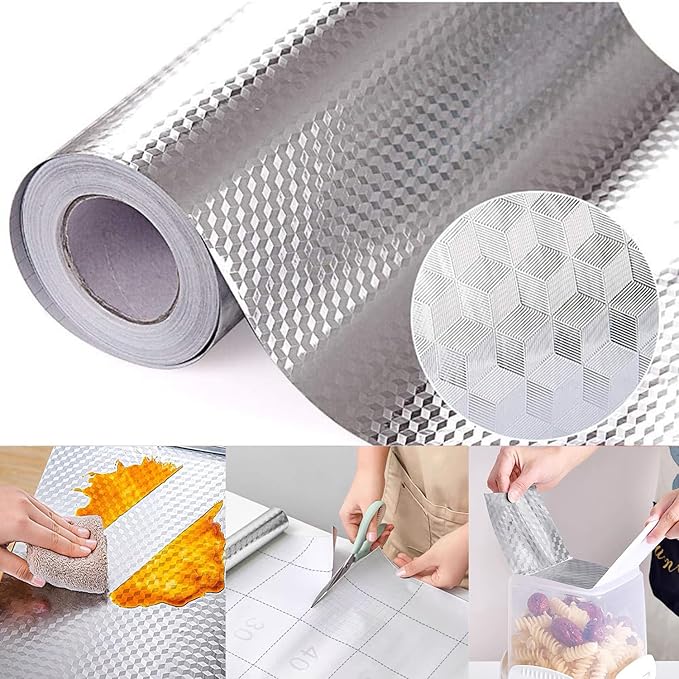 Kitchen Wallpaper Oil Proof Sticker Aluminum Foil Backsplash Self-Adhesive Contact Paper Cabinet Liner Waterproof and Heat Resistant Peel and Stick Wallpaper(15.7X394 Inches) by Beminh