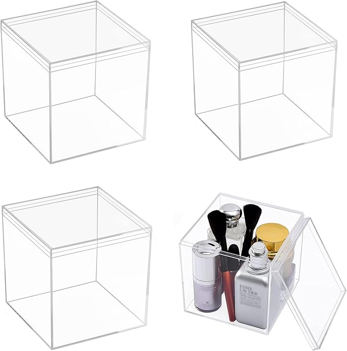 Acrylic Box Clear Display Boxes with Lids 4 Packs 5.9x5.9x5.9Inch Acrylic Square Cube Decorative Boxes Jewelry Storage Box for Valentine's Day Gift Wrap Candy Containers by LOVPLAY