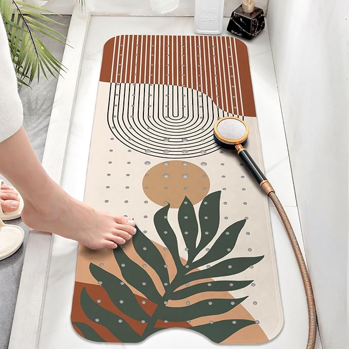 Rainbow Bathtub Mat Non Slip, Boho Baby Bath Mat for Tub Rubber Tub Mat, Kids Bath Mats for Bathroom Abstract Anti Slip Shower Mat with Suction and Drain Holes Machine Washable, 40″X16″ - Image 2