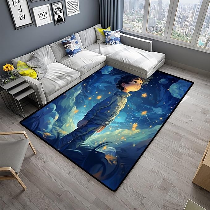 Floor Covering, Star Boy Pattern Printing Foldable Area Rugs Fade Resistant, Flame Resistant, Quick Dry, Stain Resistant, Waterproof Floor Carpet for Living Room Bedroom, 72 x 108 Inch - Image 2