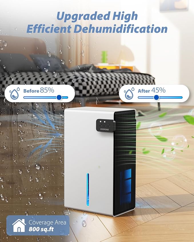 Dehumidifier, 95 OZ Dehumidifiers for Home (800 sq.ft), Quiet Small Dehumidifiers for Bedroom Bathroom Basements Closet RV, Auto Shut Off, Two Working Models and 7 Colors LED（White） - Image 2