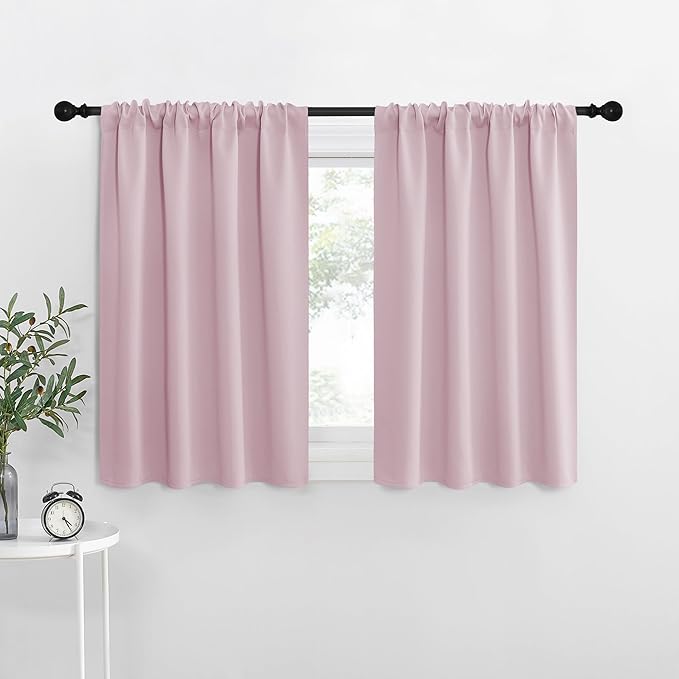 NICETOWN RV Blackout Curtains for Camper Windows, Baby Pink, 34" x 30", Set of 2, Kitchen Short Blackout Curtains & Drapes, Thermal Insulated Rod Pocket Window Treatment Draperies for Nursery by NICETOWN
