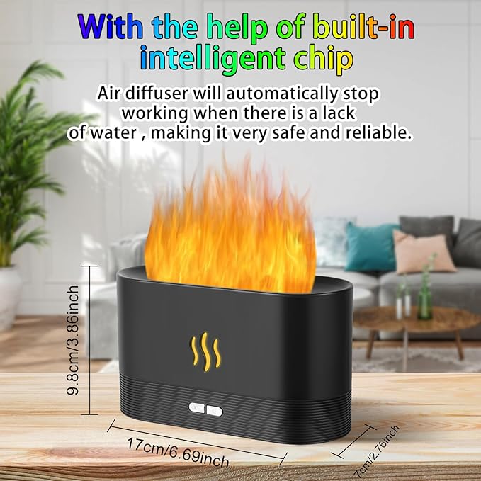 Flame Diffuser Humidifier-Auto Off 180ml Essential Oil Diffuser-2 Modes Brightness Aroma Humidifier with Fire Flame Effect for Home,Office,Spa,Gym (Black) - Image 3