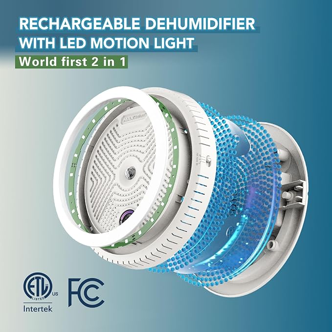2-in-1 Rechargeable Dehumidifier with Motion Sensor LED Light, Perfect For Gun Safe, Gun Cabinet and other enclosed areas, ETL Approved (White) - Image 2