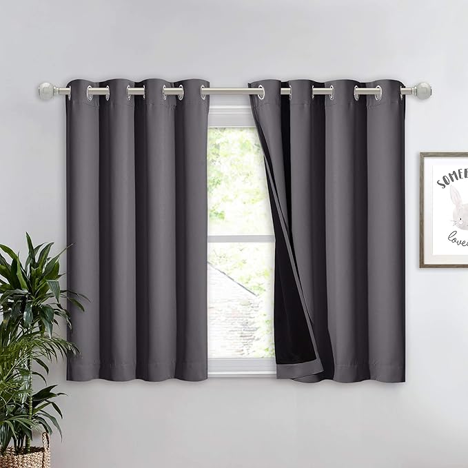NICETOWN 100% Blackout Curtain with Black Liner, Thermal Insulated Full Blackout 2-Layer Lined Curtain, Energy Efficiency Window Drapery for Dining Room (Grey, 1 Panel, 52-inch W by 45-inch L) by NICETOWN