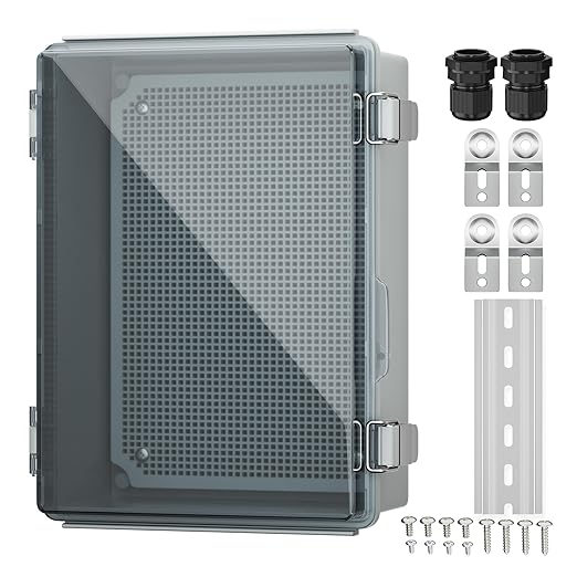 Joinfworld Lockable Outdoor Weatherproof Electrical Box for Electronics Outside 11.4x7.5x5.5 Weather Proof Electrical Box Plastic Nema 4 Enclosure Clear by Joinfworld