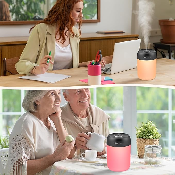 Portable Small Humidifier, 650ml Colorful Mini Humidifier for Bedroom, Office Desktop, Baby Room, Plants, Cool Mist Humidifiers(Black) - Image 5