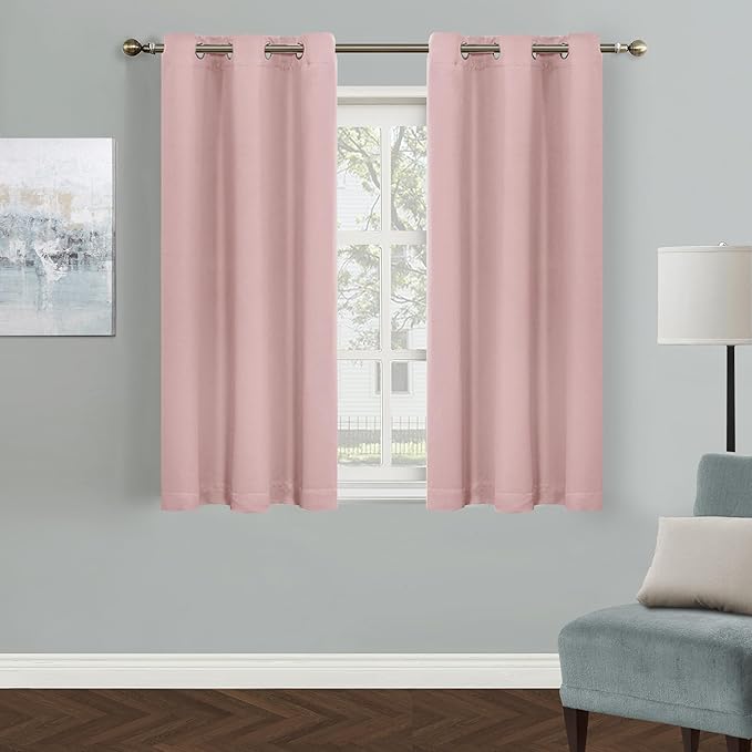 MYSKY HOME Light Pink Curtains for Bedroom, Grommet Room Darkening Curtain, 54 Inch Long Kitchen Curtains for Small Windows Thermal Insulated Blackout Curtain, 1 Curtain Panel, 42 x 54 Inch, Pink by MYSKYHOME