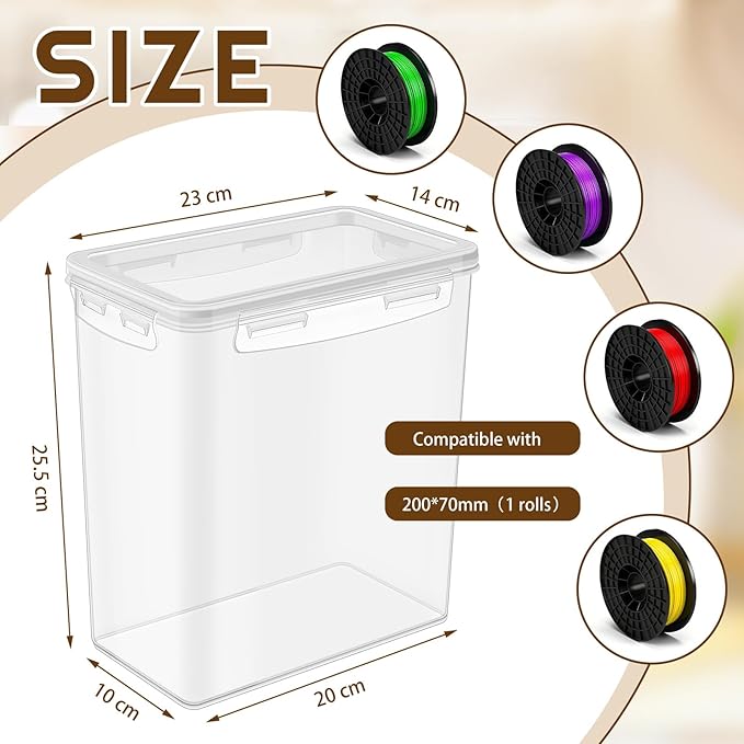 2 Pcs Filament Storage Box for 3D Printer 10 x 9 x 6 Inches Filament Storage Container Bin Dryer Box with Reusable Desiccants Total 10 Ounce - Image 2