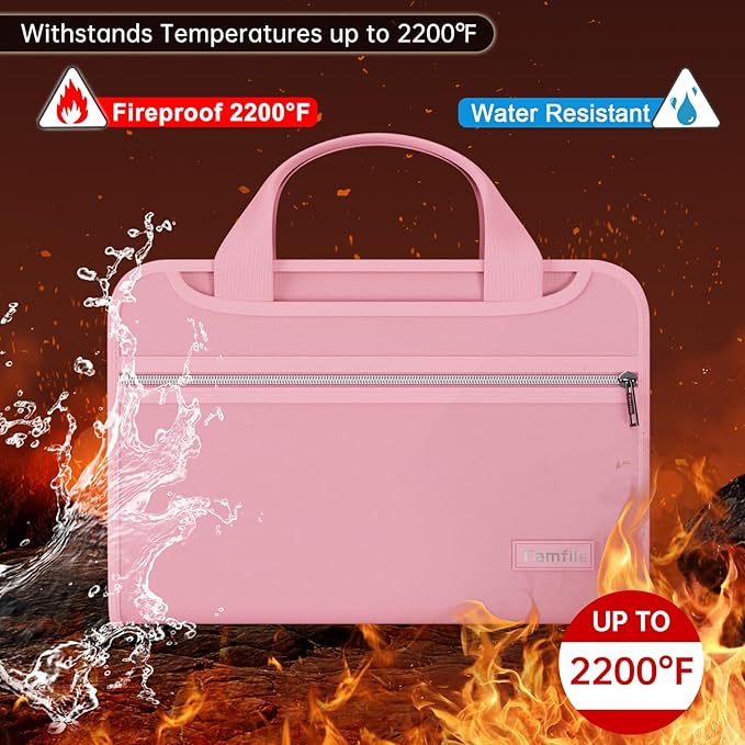 Tamfile Fireproof Accordion File Organizer with Handle, 13 Pocket Expanding File Folder with Zipper & Labels, File Folder with Multi-Pockets Paper Organizer Folder for Letter A4 Files, Pink - Image 6