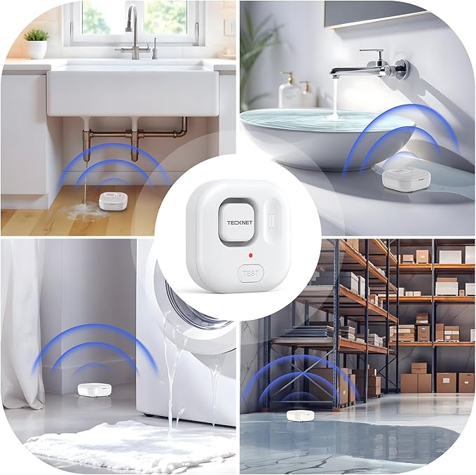 TECKNET Water Leak Detectors for Home, 120dB Water Sensor Alarm Leak Detector, IP66 Waterproof, Water Leak Detectors for Bathroom, Sink, Laundry, Window, Basements, Kitchens(3 Pack, Battery Included) - Image 7