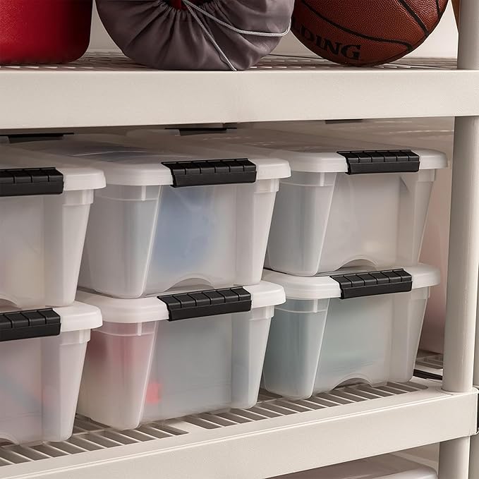 IRIS USA 13 QT Plastic Storage Box with Lid and Latches - 6 Pack - BPA-Free, Discreet Organizing Solution, Durable Nestable Stackable Containers, Secure Pull Handle - Pearl - Image 7