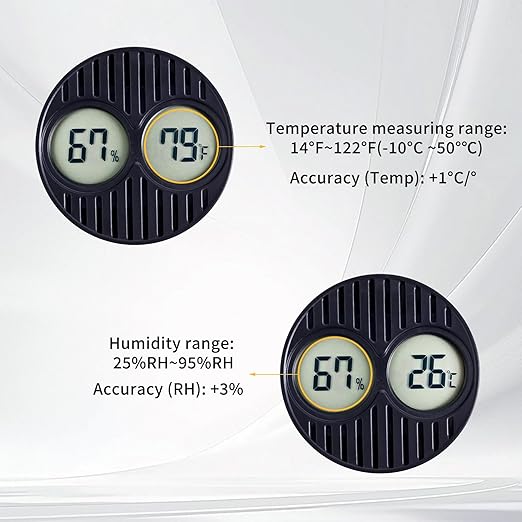 CIGAROL Mini Digital Hygrometer & Thermometer for Humidors — Indoor/Outdoor Temperature & Humidity Gauge for Greenhouse, Incubator, Reptile Terrarium & Jars, °F/°C（Pack of 1） - Image 2