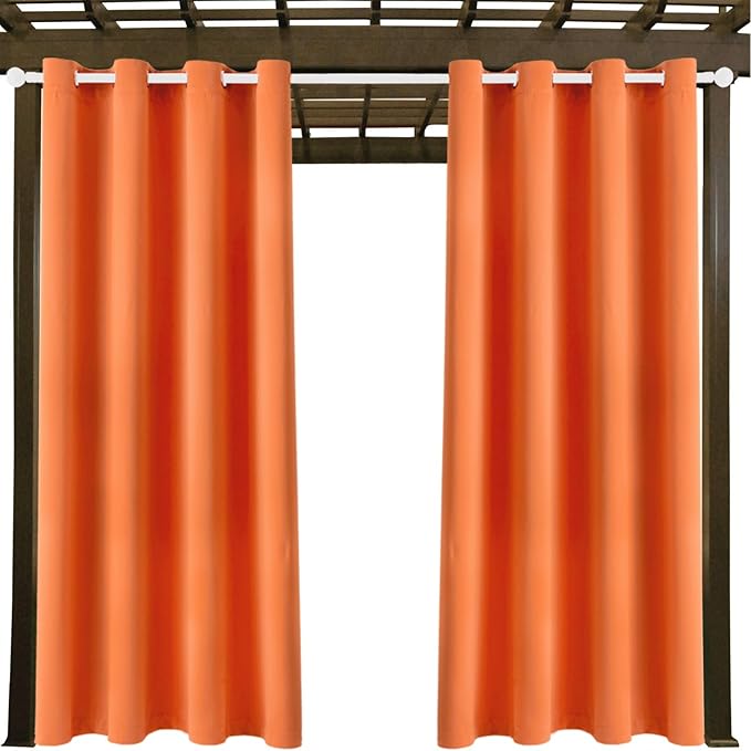 DIVA EN CAMINO DEC Outdoor Patio Curtain Waterproof Darkening Thermal Insulated Indoor Curtains for Bedroom, Porch, Living Room, Pergola, Cabana, W52 x L132, Orange, Set of 2 Panels - Image 9