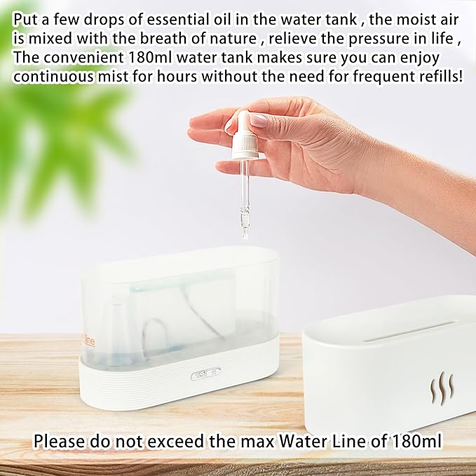Flame Diffuser Humidifier-Auto Off 180ml Essential Oil Diffuser-2 Modes Brightness Aroma Humidifier with Fire Flame Effect for Home,Office,Spa,Gym (White) - Image 5