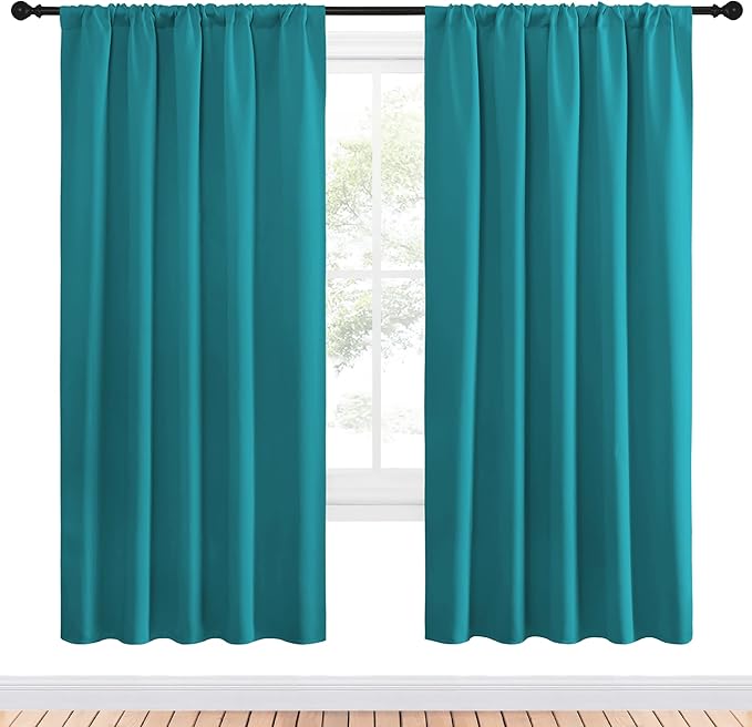 NICETOWN Peacock Blue Blackout Curtains Panels for Window, Thermal Insulated Rod Pocket Blackout Drapes/Draperies for Living Room (2 Panels, W52 x L72 inches) - Image 2