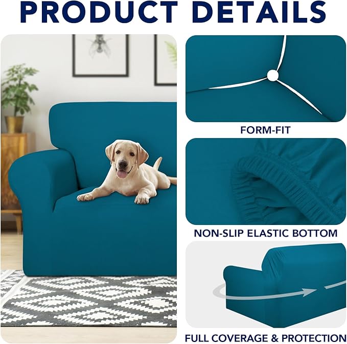 PureFit 100% Dual Waterproof Couch Cover Slipcovers for Couches and Sofas - Stretch Non Slip Fleece Sofa Covers Washable, Leakproof Furniture Protector for Kids, Pets, Dog (Sofa, Peacock Blue) - Image 4