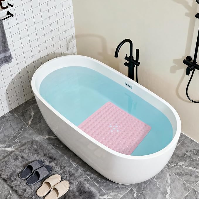 Anti-Slip Bathtub Shower mat, 20.8×20.8（Approximately 53×53cm） inch Soft Oversized Machine Washable Non-Slip Bathtub mat with Drainage Holes, Bathroom Floor Suction Cup.（1-Opaque Pink） - Image 5