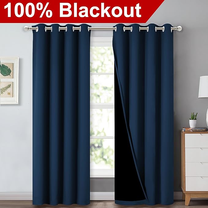 NICETOWN Moroccan Blue Full Shade Curtain Panels, Pair of Energy Smart & Noise Blocking Out Blackout Drapes for Dining Room Window, Thermal Insulated Guest Room Lined Window Dressing, 52 x 84 inch - Image 2