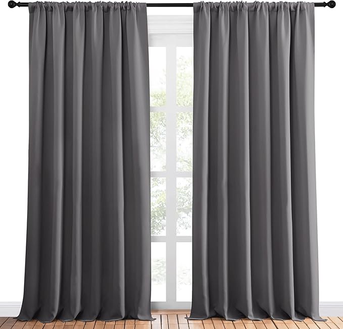 NICETOWN Blackout Curtain Panels for Window - Thermal Insulated Rod Pocket Blackout Drapes/Draperies for Dining Room (2 Panels, W70 x L95 inches, Grey) - Image 2