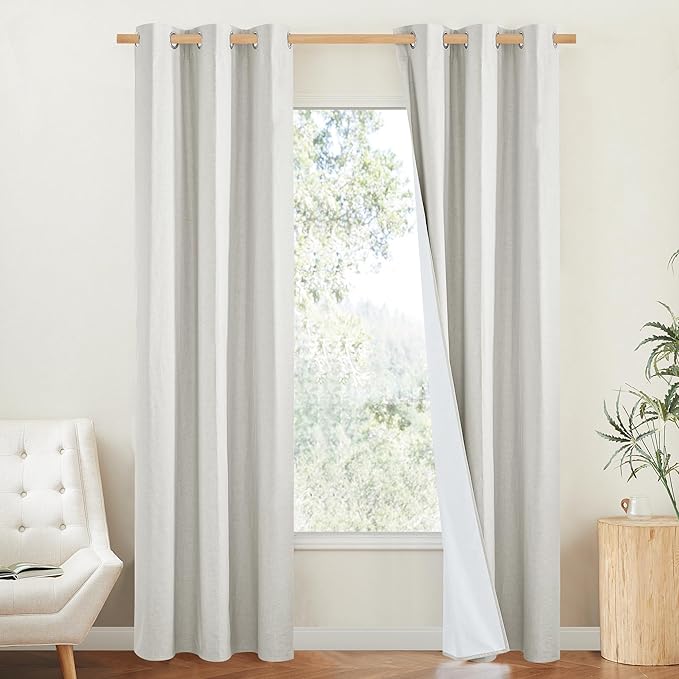 NICETOWN 100% Blackout Linen Texture Curtains 90 inches Long, Ivory, 2 Pcs, Thermal Insulated Full Blackout 2-Layer Lined Drapes, Energy Efficiency Window Draperies for Boy's Room by NICETOWN