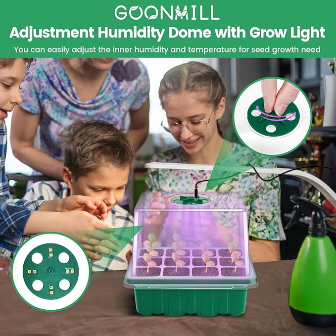 GOONMMILL Seed Starter Tray with Timed Grow Light, 5 Packs Plant Starter Tray Seedling Starter Kit with Humidity Domes Base Indoor Greenhouse Mini Propagator Station for Seeds Growing Starting - Image 2