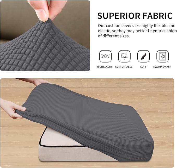 Easy-Going Stretch 4 Pieces Couch Cushion Covers for Sectional Sofa Left/Right L Shape Chaise Lounge Sofa Seat slipcover Anti-Slip Sofa Cover Soft (3 Seater + 1 Chaise, Grey) - Image 4