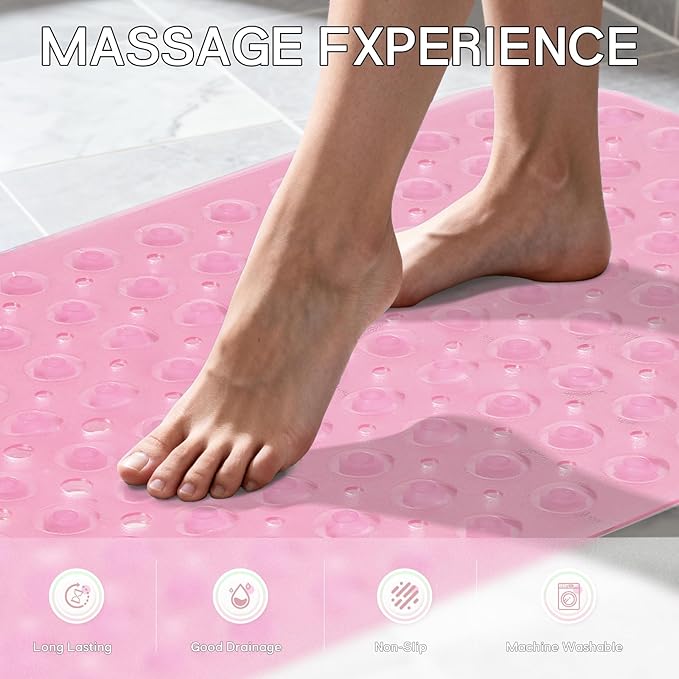 Anti-Slip Bathtub Shower mat, 39.3×15.7 inch（Approximately 100 × 40cm） Soft Oversized Machine Washable Non-Slip Bathtub mat with Drainage Holes, Bathroom Floor Suction Cup.（1-Clear Pink） - Image 5