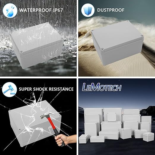 LeMotech IP67 Waterproof Junction Box ABS Plastic Project Box Dustproof Electrical Box Outdoor Enclosure for Electronics DIY Case Gray 7.9X 5.9X 3.9 inch (200x 150x 100 mm) - Image 8