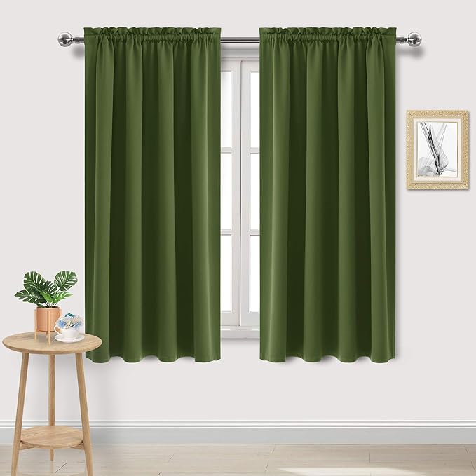 DWCN Olive Green Room Darkening Blackout Curtains - Thermal Insulated Privacy Energy Saving Window Curtain Drapes 42 x 72 inch Length, Set of 2 Bedroom Living Room Curtains by DWCN