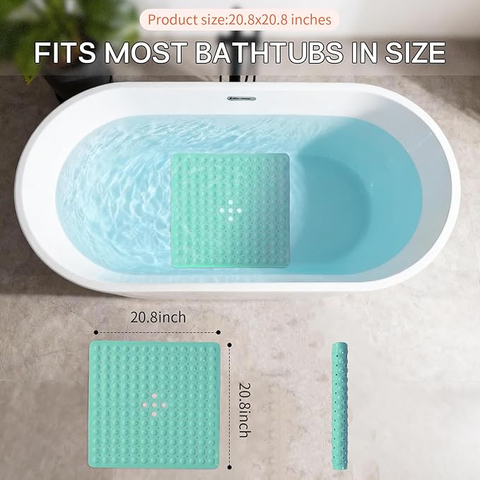 Anti-Slip Bathtub Shower mat, 20.8×20.8（Approximately 53×53cm） inch Soft Oversized Machine Washable Non-Slip Bathtub mat with Drainage Holes, Bathroom Floor Suction Cup.（1-Opaque Mars Green） - Image 3
