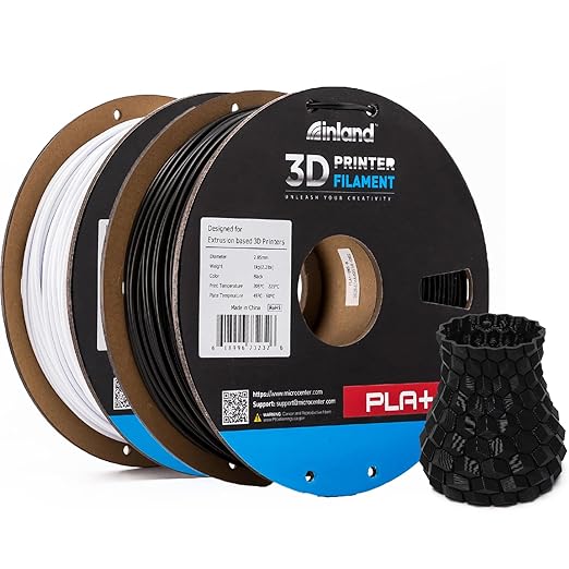 INLAND Micro Center PLA+ 3D Printing Filament 1.75mm - PLA Pro Dimensional Accuracy +/- 0.03 mm - 1kg Cardboard Spool (2.2 lbs) (2 Pack Black & White, 2.85mm) by INLAND