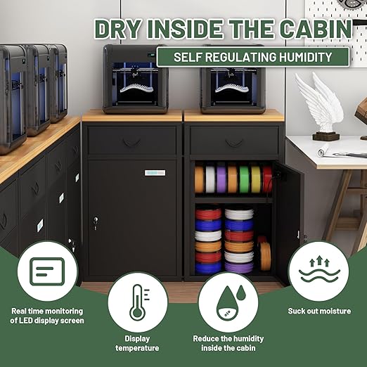 180L 3D Printer Filament Storage Cabinet with Dehumidifier(60W Drying Power, <8W avg. Consumption), Industrial Sealed Dehumidifying Cabinet Box Holds for 40 Rolls Nylon/PLA/ABS/TPU, Black - Image 4