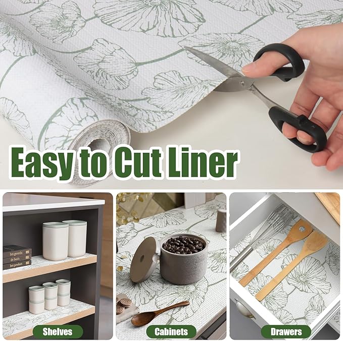 Shelf Liner for Kitchen Cabinets Non Adhesive Kitchen Drawer Liner,Non-Slip Lotus Cabinet Liner Shelf Paper,Pantry Shelf Liners for Cabinets Dresser Cupboard Liner Decorative 15.7In x 16.4FT - Image 4