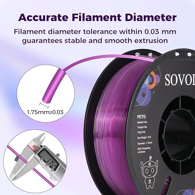 Sovol 3D Printer PETG Filament 1.75mm, Gradient Multicolors Filaments Material, 1kg (2.2lbs), Dimensional Accuracy +/- 0.03 mm, Fit Most FDM Printer, Purple - Image 6