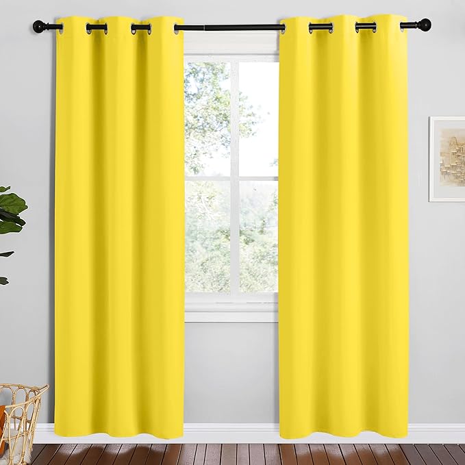 NICETOWN Bright Yellow Room Darkening Curtains for Kitchen, Set of 2, 42 inches Wide by 78 inches Long, Window Treatment Thermal Insulated Solid Grommet Room Darkening Curtains/Drapes for Bedroom by NICETOWN