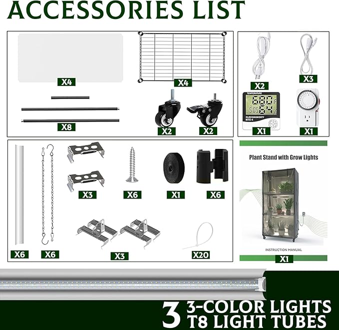 Indoor Orchid Greenhouse with Grow Lights, 4-Tier Plant Stand with 3 Full Spectrum T8 Grow Lights, Timer, Thermometer, Ventilation & Wheels, Smoked PVC Cover for Orchid Care and Indoor Gardening - Image 3