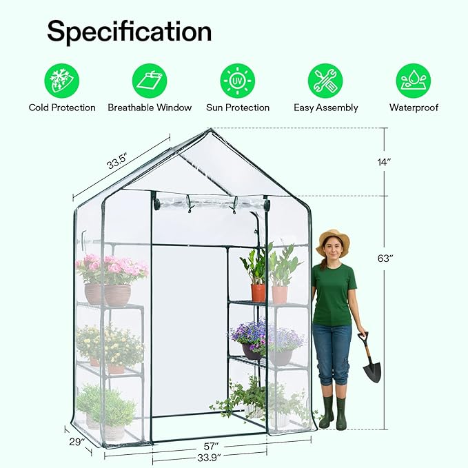 VIVOSUN Transparent 57 x 29 x 77-Inch Mini Walk-in Green House with Windows and Anchors, Plant Garden Hot House - Image 2