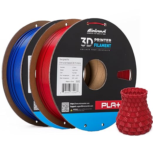 INLAND Micro Center PLA+ 3D Printing Filament 1.75mm - PLA Pro Dimensional Accuracy +/- 0.03 mm - 1kg Cardboard Spool (2.2 lbs) (2 Pack Blue & True Red, 1.75mm) by INLAND