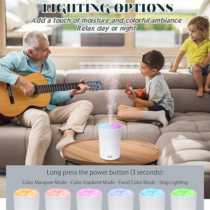 Portable Mist Humidifier Auto Shut-Off USB Powered 220ml Small Desktop Humidifiers with Colorful Light 2 Cool Spray Modes for Bedroom Office Car White - Image 3