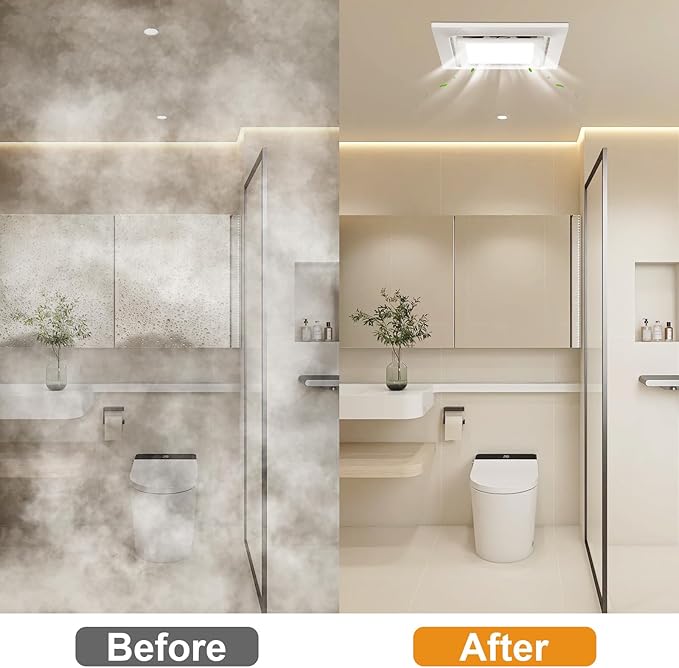 10" Ultra Quiet Bathroom Exhaust Fan with 6500K LED Light, 1.0 Sone 145 CFM, 8.3x8.3 Mount, 1500 LM Ceiling Ventilation Fan - Image 4