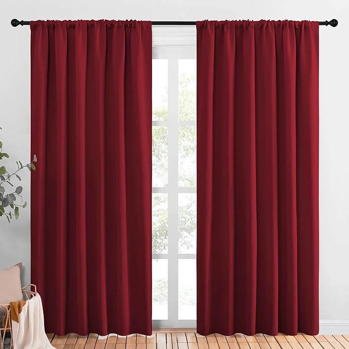 NICETOWN Christmas Burgundy Blackout Curtains and Drapes - Thermal Insulated Solid Rod Pocket Blackout Draperies/Panels for Guest Room (1 Pair, 70 by 84-Inch) by NICETOWN