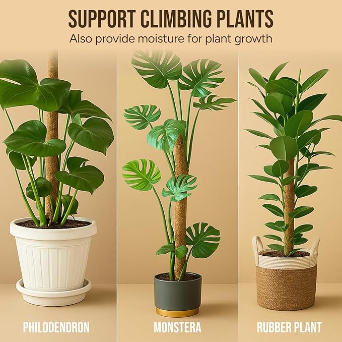 Moss Pole Monstera Plant Support – 2 Pack 28” Bendable Moss Pole Monstera Plant Support, Plant Stakes for Indoor Plants, Tall Plant Sticks Support for Climbing Plants - Image 2